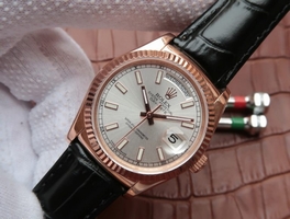 Rolex Day-Date 118135 Silver Dial Black Leather Strap Rolex Watch00043
