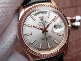 Rolex Day-Date 118135 Silver Dial Black Leather Strap Rolex Watch00043