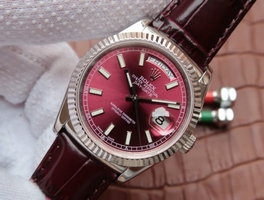 Rolex Day-Date 36mm 118139-L Red Dial Stick Markers Brown Leather Strap Watch01020