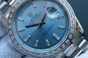 Rolex Day Date Diamonds Bezel Ice Blue Dial Crystal Markers Bracelet Watch00226