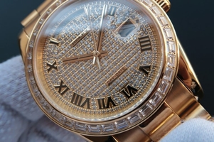 Rolex Day Date II Diamonds Full Bezel/Dial Roman Markers Bracelet Watch01324
