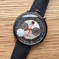 Tag-Heuer Carrera 1887 Chrono V6F Gray/Silver Dial Black Leather Strap Watch00970