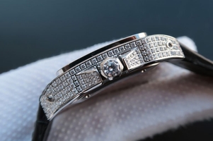Top Cartier V6 Santos 100 41mm White Dial Diamond Bezel Black Leather Strap Watch00417