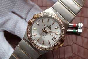 Top Omega V6 Constellation 35mm White Dial Diamonds Bezel Bracelet Omega Watch00321
