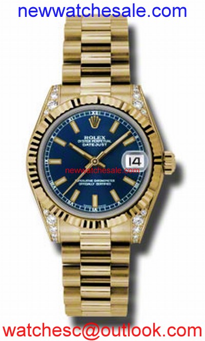 Rolex Datejust 178238BLSP 18kt Yellow Gold Case. Lugs set with 24 diamonds