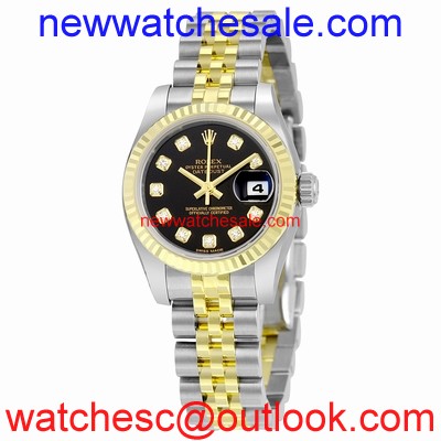 Rolex Lady Datejust 179173BKDJ Black With 10 Diamonds