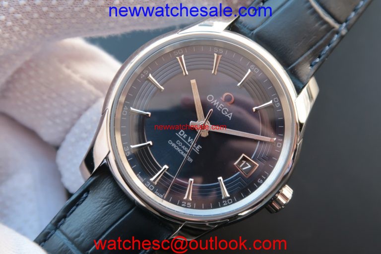 AAA Omega V6 De Ville Hour Vision Co-Axial 41mm Blue Dial Leather Strap Watch00496