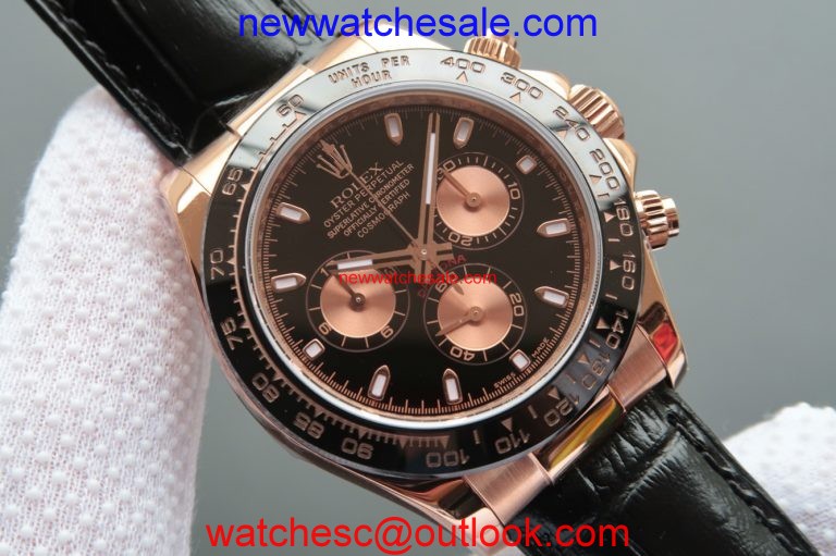 AAAAA Replica Rolex Daytona 116515 Black/RG Dial Black Leather Strap Rolex Watch00476