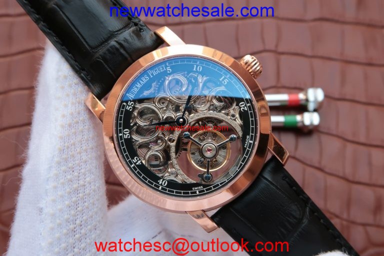 Audemars Piguet Jules Audemars Skeleton Tourbillon Dial Leather Strap Watch01232