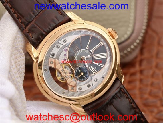 Audemars Piguet Millennium Series 15350 V9F Skeleton Gray Dial Dark Brown Leather Strap Watch00719
