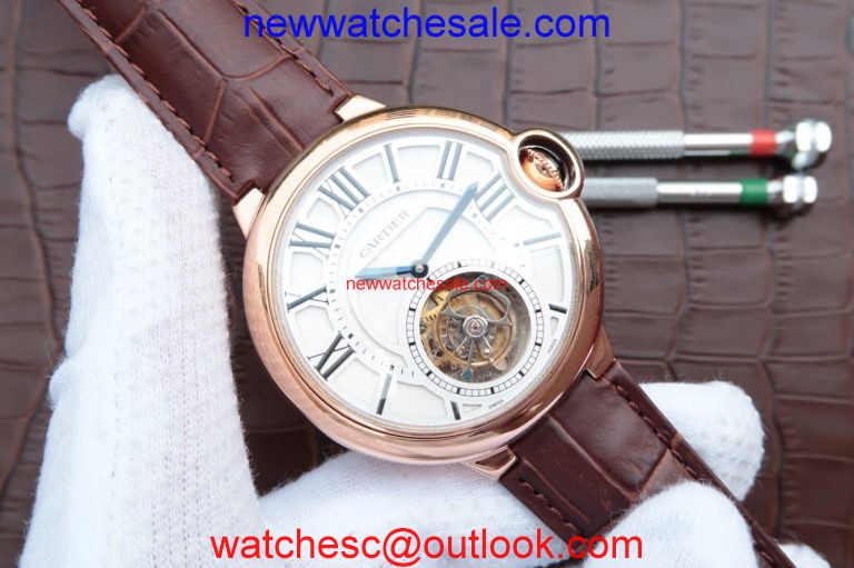 Best Cartier Ballon Bleu Tourbillon Brown Leather Strap Cartier Watch00279