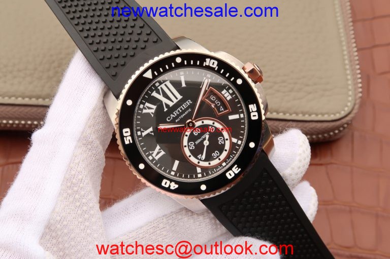 Best Cartier J Calibre De Cartier Diver Black Dial Bezel Black Rubber Strap Watch00984