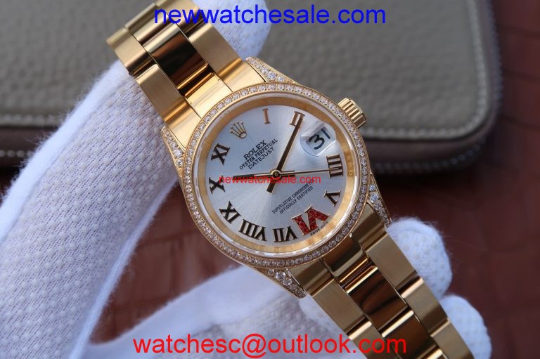 Best Knockoff Rolex DateJust 31mm Diamonds Bezel Roman Markers White Dial Watch00201