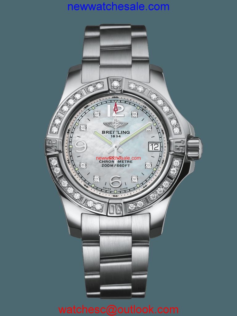 Breitling Colt Lady Steel gem-set bezel Pearl Diamond Watch00871