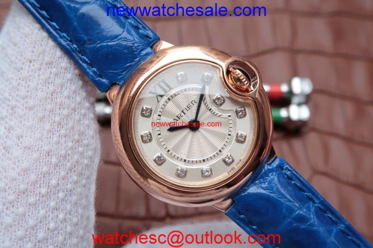 Cartier Ballon Bleu 28mm Ladies White Dial Diamonds Markers Ronda Quartz Watch00586