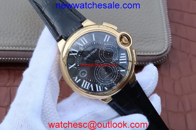 Cartier Ballon Bleu De Cartier Chrono 44mm Black Dial Leather Strap Watch01252
