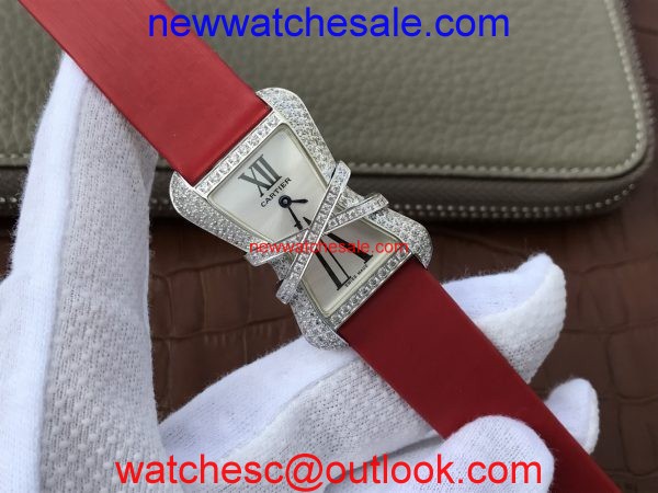 Cartier High Jewelry Watches WJ306014 White Dial Red Fabric Strap Watch00546