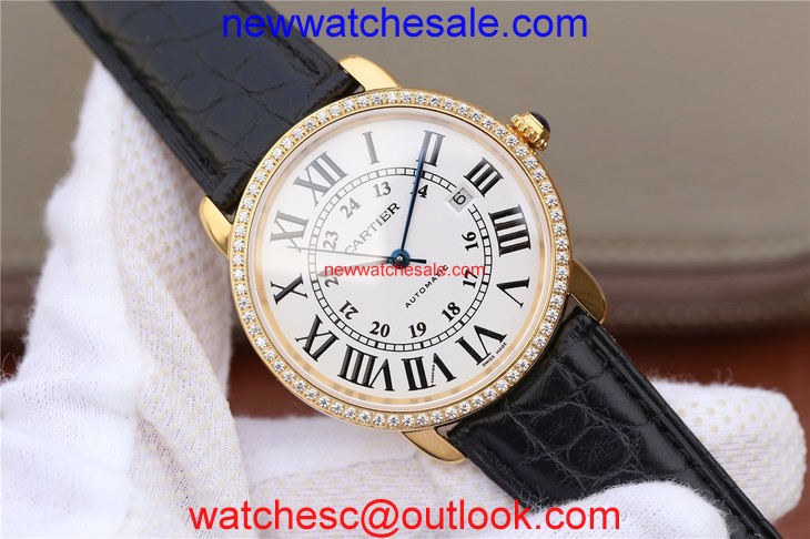 Cartier Ronde De Cartier White Dial Diamonds Bezel Croco Strap Cartier Watch01282