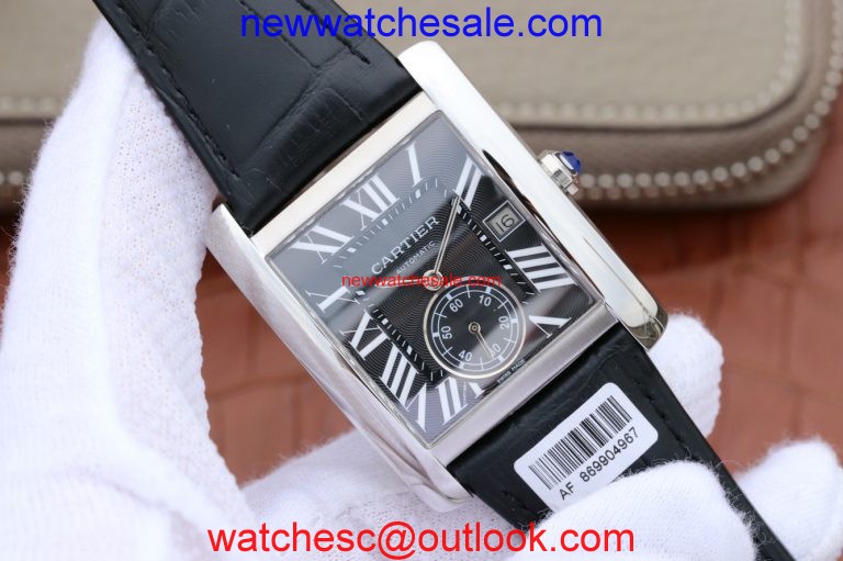 Cartier Tank MC Black Textured Dial Black Leather Strap Watch01081