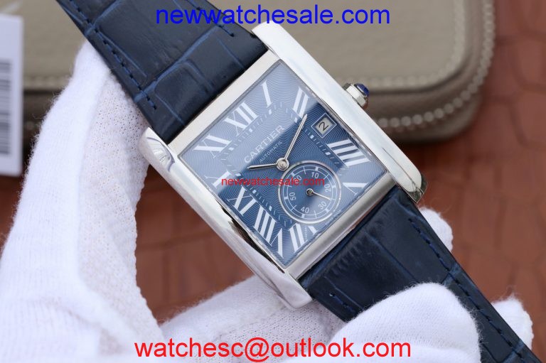 Cartier Tank MC Blue Textured Dial Blue Leather Strap Watch01171