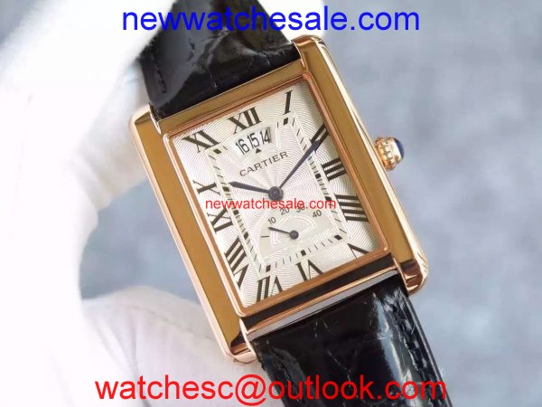 Cartier Tank W1560003 White Textured Black Leather Strap Watch00605
