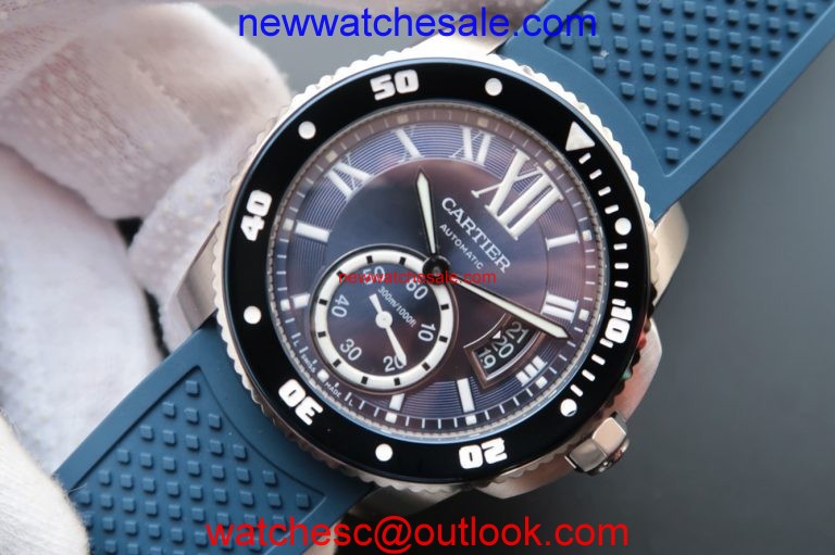 Cartier TF Calibre De Cartier Diver Blue Dial Blue Rubber Strap Watch00504