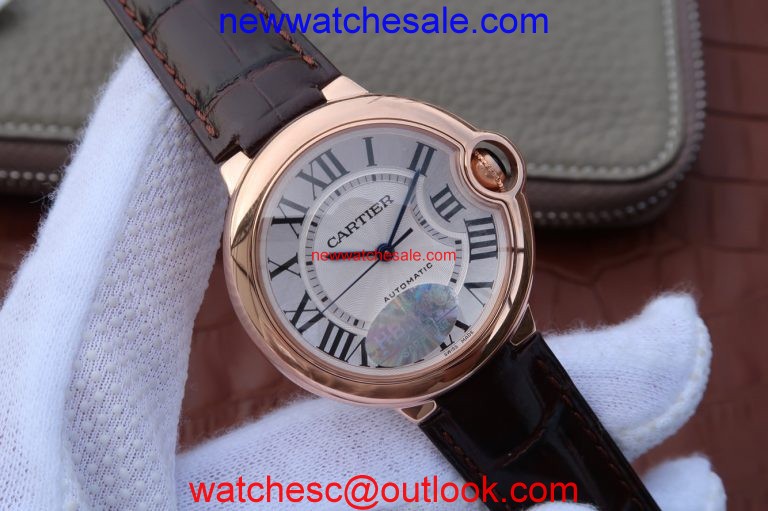 Cartier V6 Ballon Bleu 36mm White Textured Dial Leather Strap Watch00554