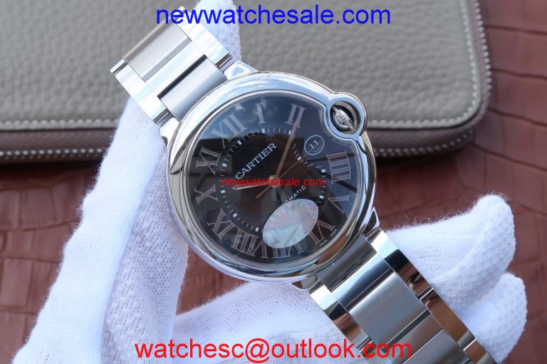 Cartier V6 Ballon Bleu 42mm Black Textured Dial Bracelet Watch00141