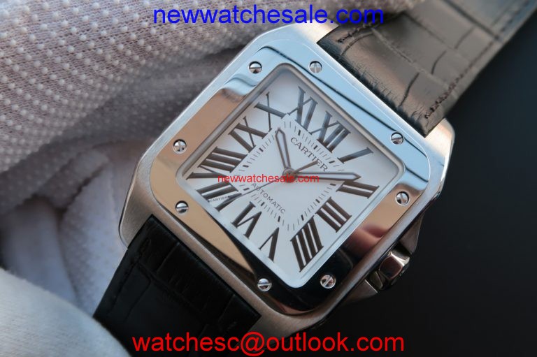 Cartier V6 Santos 100 41mm White Dial Black Leather Strap Watch01318