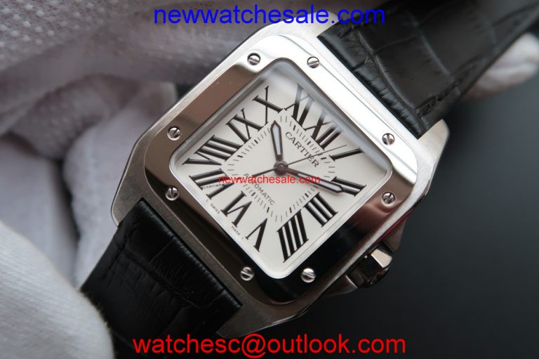 Cartier V6 Santos 100 W20106X8 36mm White Dial Black Leather Strap Watch00109
