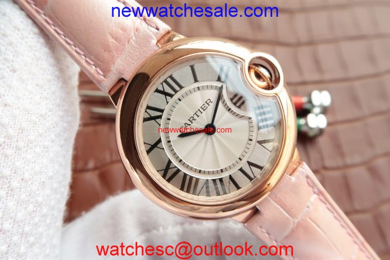 Cheap Cartier Ballon Bleu 33mm White Dial Leather Strap Ronda Quartz Watch00789