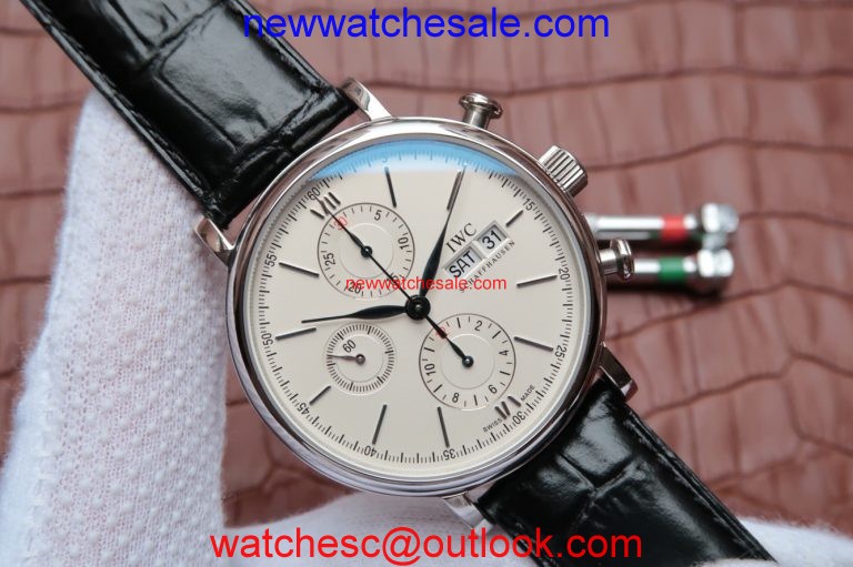 Cheap IWC Portofino Chrono IW391001 White Dial Leather Strap Watch01257