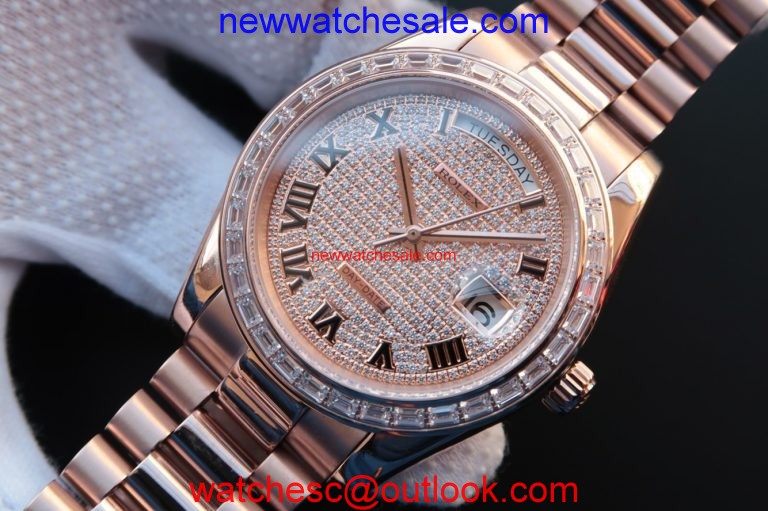 Cheap Rolex Day-Date 218399 Roman Numerals Full Diamonds A3255 Watch01397