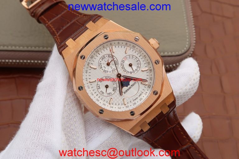 Copy Audemars Piguet Royal Oak 41mm 26574 White Dial Leather Strap Watch01026