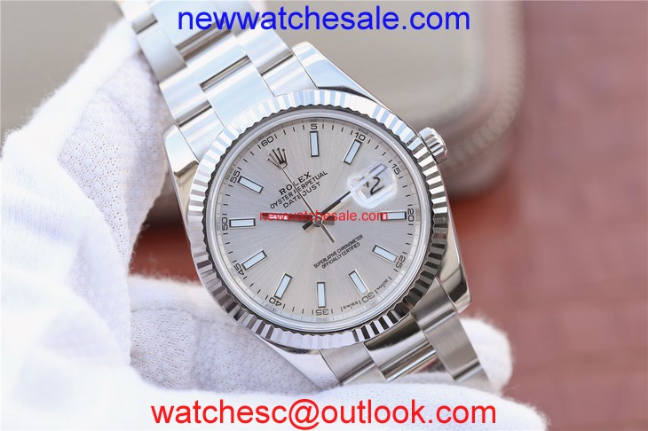 Copy Rolex DateJust 41mm 126334 Fluted Bezel Silver Dial Stick Markers Bracelet Watch00310
