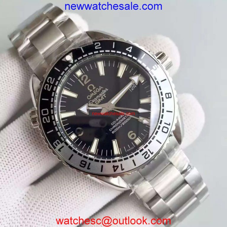 Copy Top Omega Planet Ocean 600M GMT Black/Silver Bezel Black Dial Bracelet Omega Watch00205
