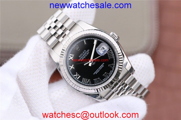 Designer Replica Rolex DateJust 36mm 116234 Black Dial Roman Markers 904L Bracelet Watch01226