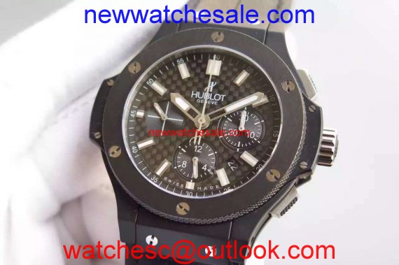 Fake AAAAA Hublot Big Bang 44mm Carbon Fiber Black Gummy Strap Watch00669