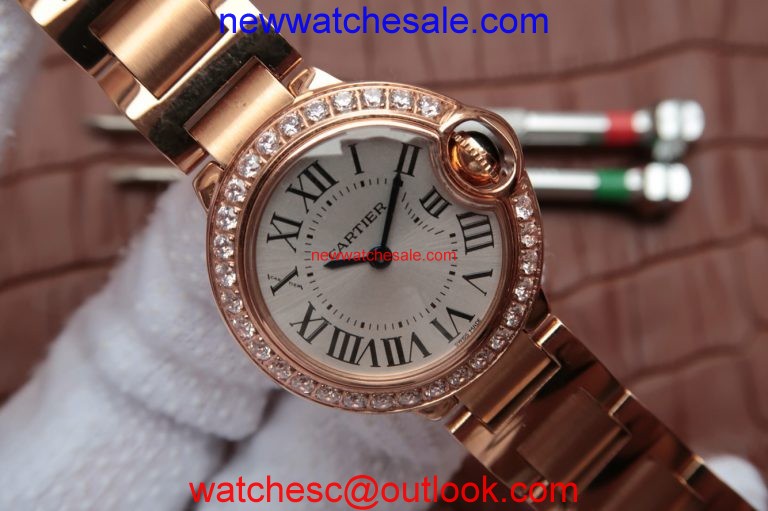 Fake Cartier Ballon Bleu 28mm Diamonds Bezel White Dial Bracelet Ronda Quartz Watch00753