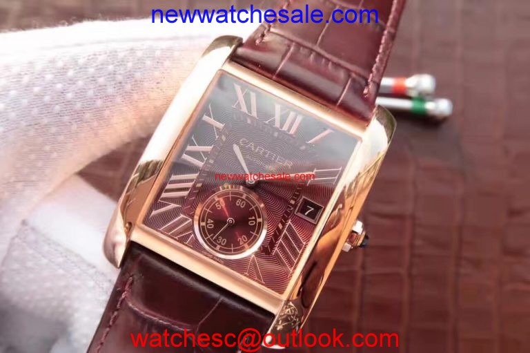 Fake Cartier Tank MC Brown Dial Mark Brown Leather Strap Cartier Watch00076