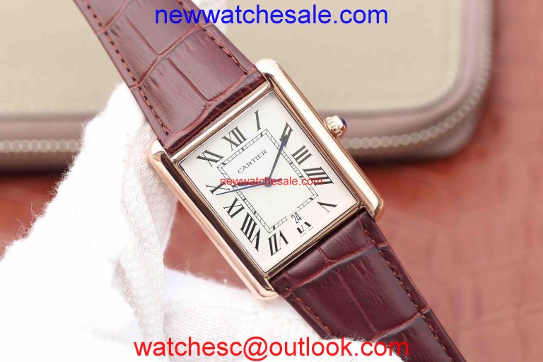 Fake Cartier Tank White Dial Brown Leather Strap Cartier Watch01009