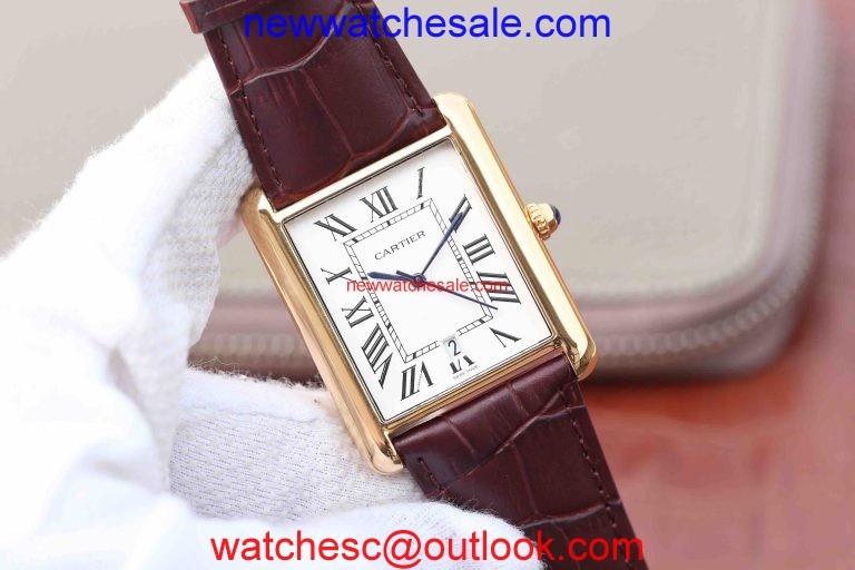 Fake Cartier Tank White Dial Brown Leather Strap Watch00102