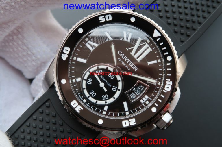 Fake Cartier TF Calibre De Cartier Diver Black Dial Black Rubber Strap Cartier Watch00709