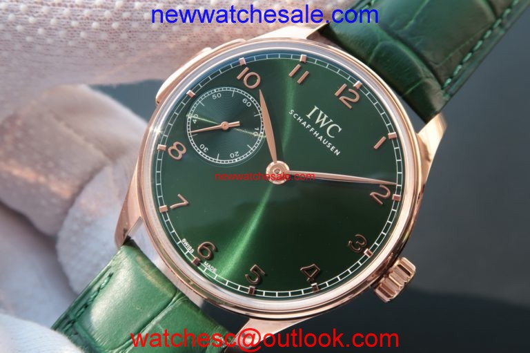 Fake IWC YLF Portuguese IW5242 Green Dial Gold Makers Watch00498