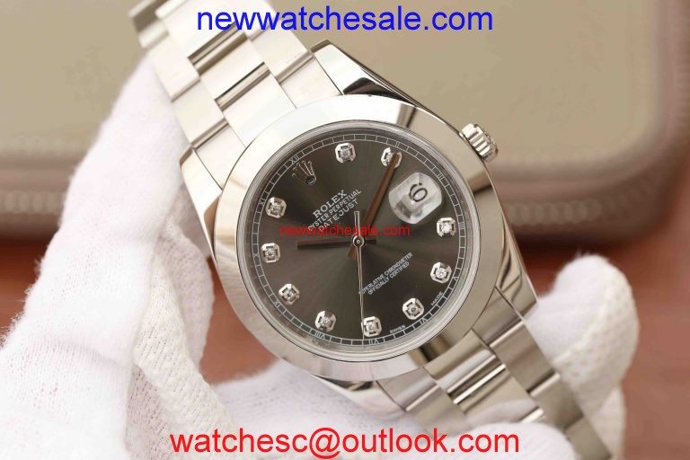 Fake Rolex DateJust 41mm 126300 Gray Dial Diamonds Markers Bracelet Watch00346