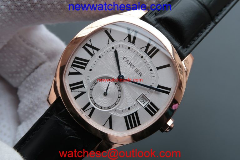 High Quality Imitation Cartier Drive de Cartier White Textured Dial Black Leather Strap Watch00060