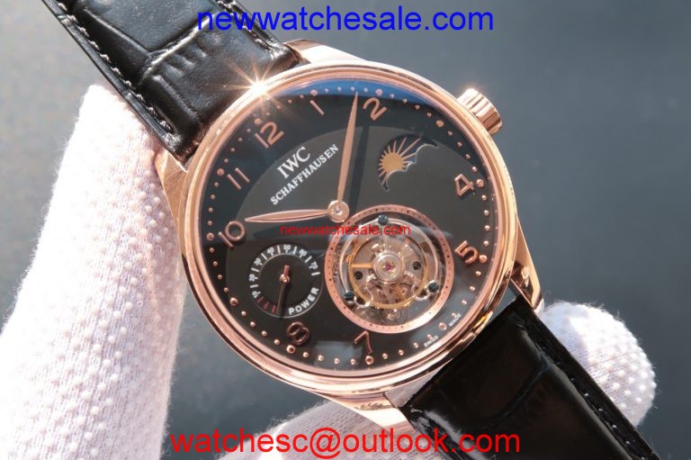High Quality Replica IWC Portuguese Tourbillon Power Reserve Moonphase Black Dial Watch01195