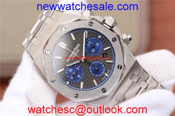 Hot Fake Audemars Piguet Royal Oak Chronograph Gray/Blue Dial Bracelet Watch00033