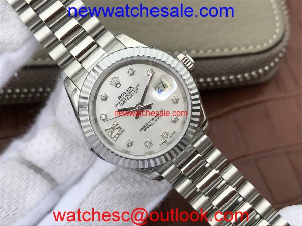 Hot Imitation Rolex DateJust 28mm Fluted Bezel White Dial Diamonds Rome Markers Bracelet Watch00042