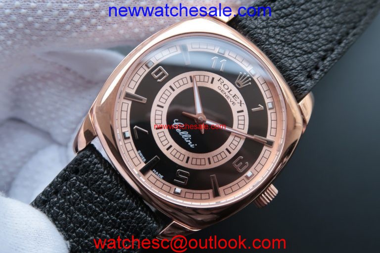 Imitation Best Rolex Cellini Danaos 4243 Black/White Dial Black Leather Strap Watch00183
